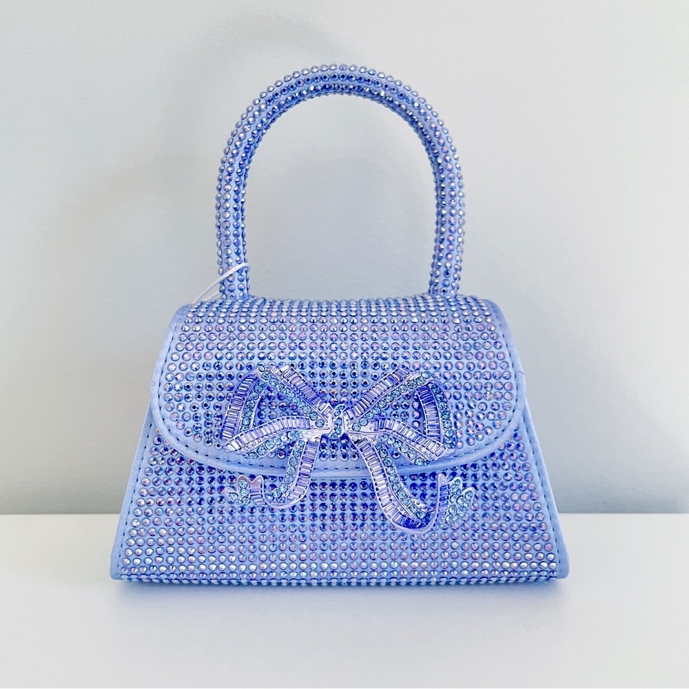 SELF PORTRAIT Mini Bow Crystal Embellished Silk Purse